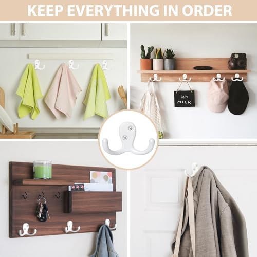 Homanu 14 Pack White Coat Hooks Wall Mounted Double Prong - Image 2