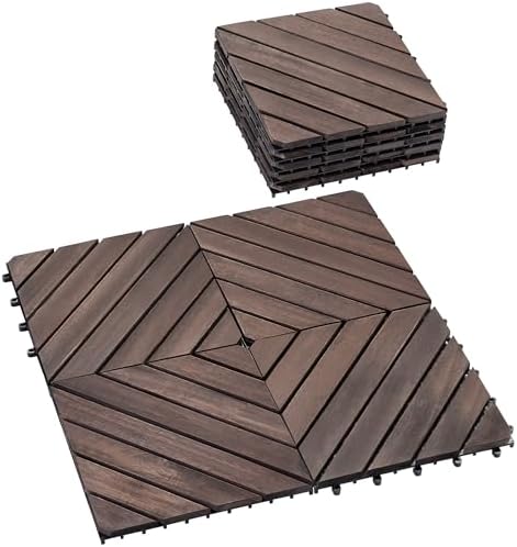 PrimeZone 9 PCS Solid Acacia Wood Interlocking Patio Deck Tiles Outdoor by PrimeZone