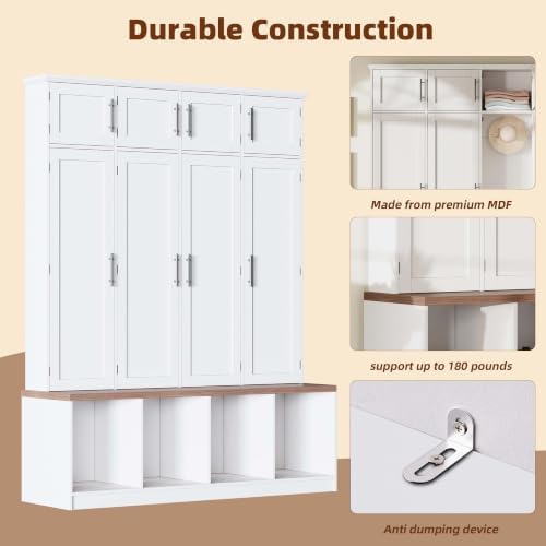 4-in-1 Hall Tree with Storage Bench Shoe Organizer/ Shelves - Image 5