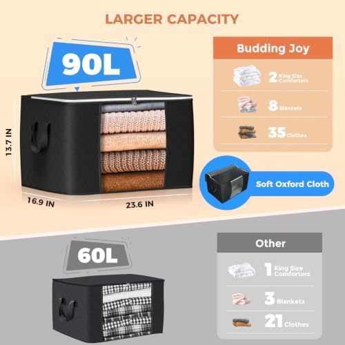 90L Large Storage Bags, 3 Pack Clothes Storage Bins Closet Organizers - Image 2