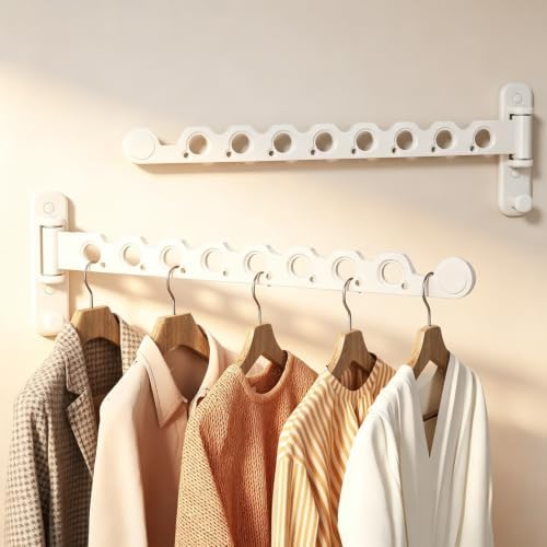 Wall Mounted Clothes Hanger Rack, Foldable Space Saving Laundry Rack by iMonse