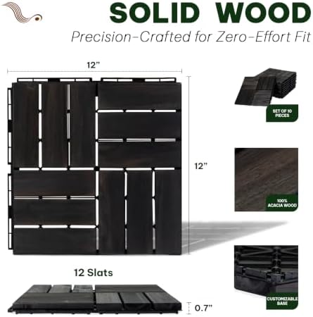 Acacia Interlocking Deck Tiles, 12 Slats, Ebony Black - Image 2