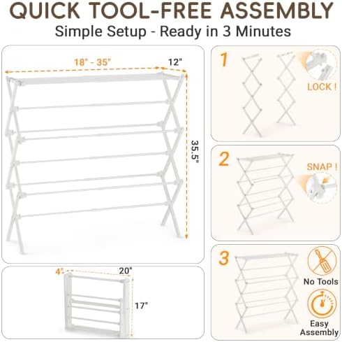Extra Wide Foldable Clothes Drying Rack, Reinforced Joints - Image 5