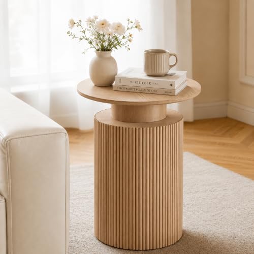 24" Fluted End Table Reversible, Hidden Storage, Natural Oak by Ultym
