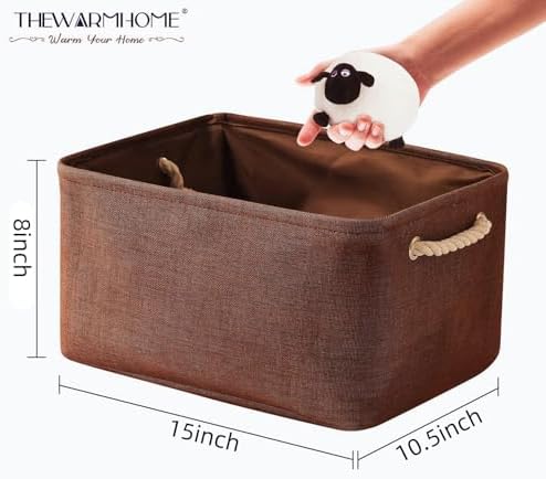 TheWarmHome Decorative Basket Rectangular Fabric Storage Bin Organizer Basket - Image 2