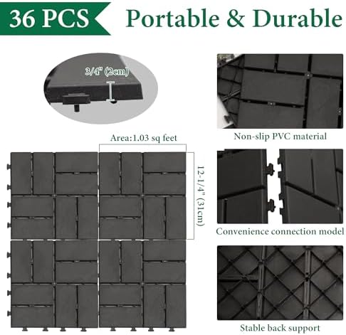 Interlocking Deck Tiles Outdoor Waterproof, Composite Patio Flooring - Image 6