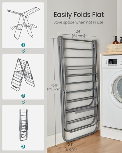 SONGMICS Clothes Drying Rack, Foldable 2-Level Stee Laundry Drying Rack - Image 6
