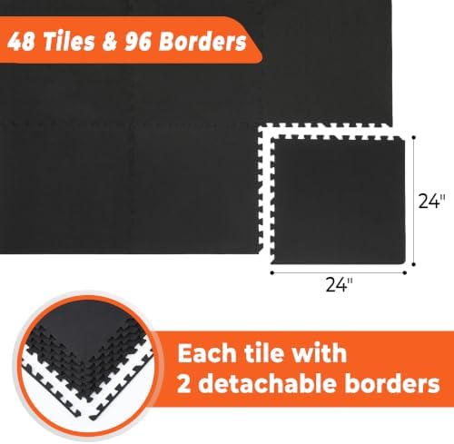 SUPERJARE 0.4'' Thick 48 Pcs 192 Sq Ft Rubber Top Exercise Equipment Mats - Image 3