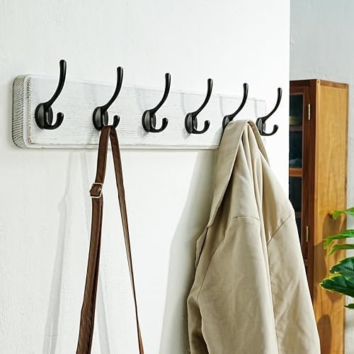 Dseap Coat Rack Wall: 24" Long, Heavy-Duty, 6-Double-Hooks Wooden Wall Mounted - Image 4