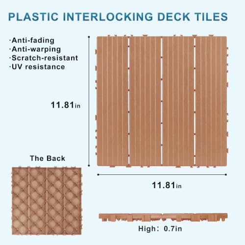 Plastic Interlocking Deck Tiles 12 Pack, 12in Waterproof Patio Flooring - Image 3