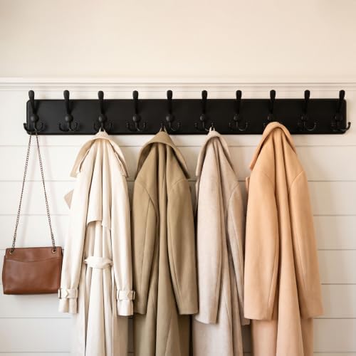 WEBI Coat Rack Wall Mount, 38 9/16" Long, 10 Tri Hooks - Image 2