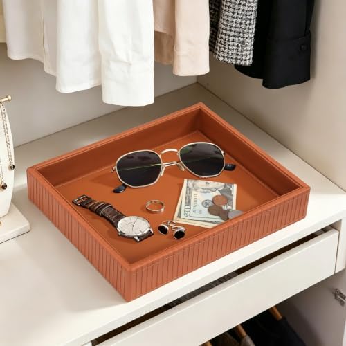 HofferRuffer Faux Leather Vanity Tray, Elegant Desktop Storage Organizer - Image 5