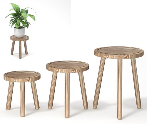 3-Pack Wood Plant Stands Indoor, Single Plant Stand by Unknown
