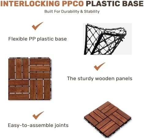 Acacia Wood Interlocking Deck Tiles 10 Pcs, Waterproof and Easy Installation - Image 3