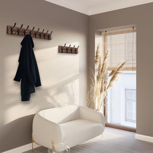 Coat Rack Wall Mount 47.3'' Solid Wood and 12 Hooks - Image 5