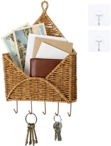 Gerrii Wicker Key Holder for Wall Rattan Mail Shape Holder by Gerrii
