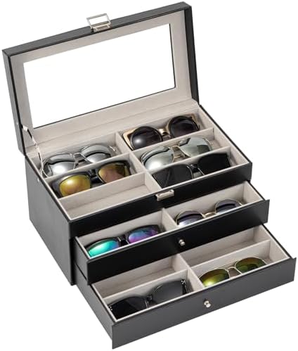 ProCase 3-Layer Sunglasses Storage Organizer -Black by ProCase