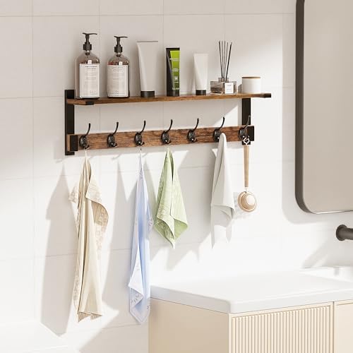 Oraich Wall Hooks with Shelf, 28.7 Inch Coat Rack Wall Mount with Hook - Image 6