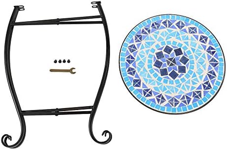 Mosaic Outdoor Side Table, 14inch Round Small Patio Accent Table Ottoman Mosaic - Image 5