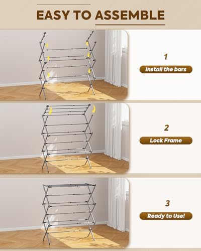KINGBOARD 3-Tier Extendable Clothes Drying Rack, Small & Foldable - Image 5