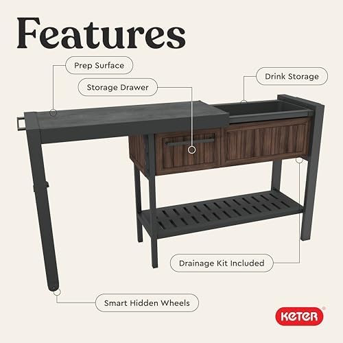 Keter Extendable Outdoor Bar Cart - Image 4
