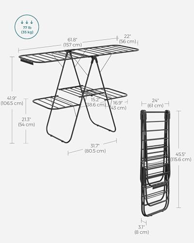 SONGMICS Clothes Drying Rack, Foldable 2-Level Stee Laundry Drying Rack - Image 6