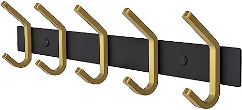Coat Rack Wall Mount – Black and Gold Hook Rail by SAYONEYES