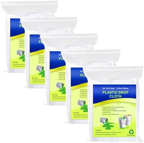 5 Pieces Plastic Drop Sheets for Painting, Waterproof and Dust-Proof Clear by Cedolio
