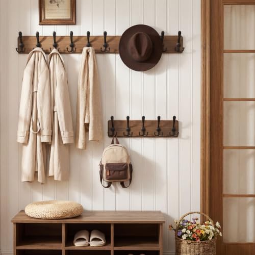 WEBI Rustic Coat Rack Wall Mount, Solid Wood Coat Hooks Wall Mounted Coat Hanger - Image 5
