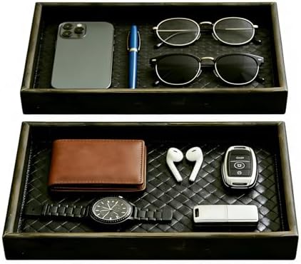 Wooden Valet Tray with Leather Base by Quilive