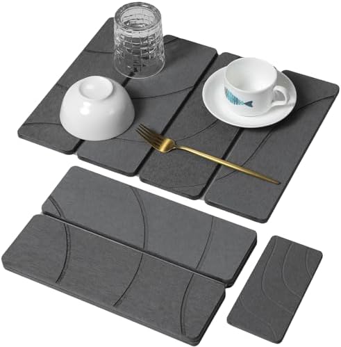 Small Stone Dish Drying Mat for Kitchen Counter, Foldable Water Absorbing by linidcoudhome