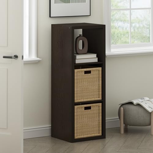 Furinno Cubicle 3-Cube Book Shelf, Extra Thick Frame Bookshelf, Dark Oak - Image 2