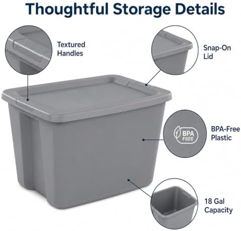 18 Gal Storage Bin with Snap-On Lid, Stackable Plastic Tote - Image 7