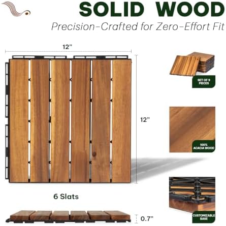 Acacia Interlocking Deck Tiles, 6 Slats, Honey Oak - Image 2