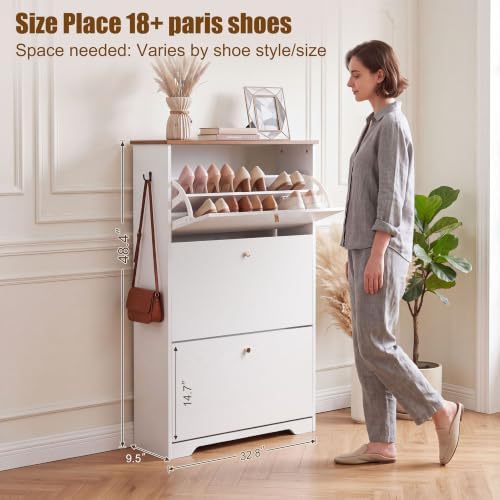 Nicetree 3 Flip‑Drawer Shoe Cabinet, Walnut Top, 9.5" Deep, Light White - Image 2