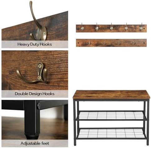 HOOBRO Hall Tree with Bench, Coat Rack Shoe Bench Set, Entryway Shoe Rack with - Image 6