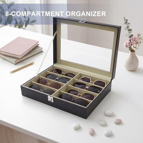 8 Slots Sunglass Organizer, PU Leather Eyewear Display Tray - Image 7