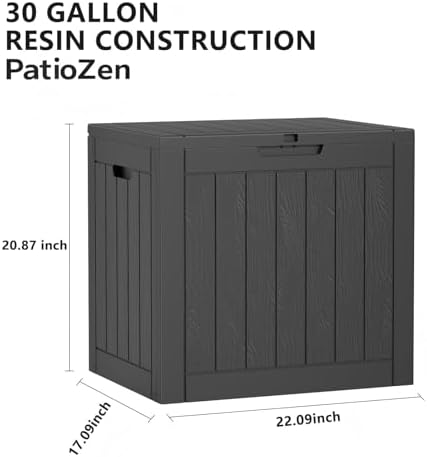 PatioZen 30 Gallon Resin Deck Box, Lockable Outdoor Storage Box - Image 2