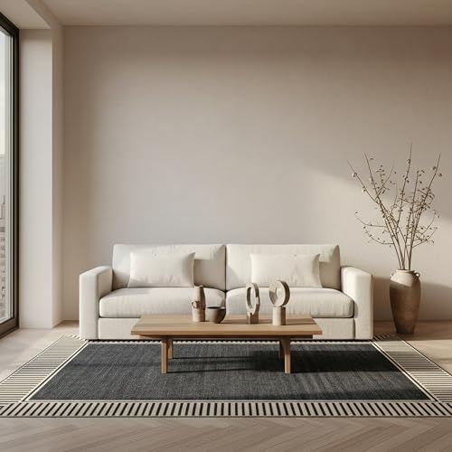 Nuloom Asha Dark Grey/Ivory, Striped Border, Soft and Cozy, High Traffic - Image 3