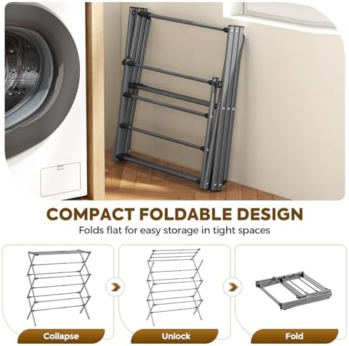 KINGBOARD 3-Tier Extendable Clothes Drying Rack, Small & Foldable - Image 6