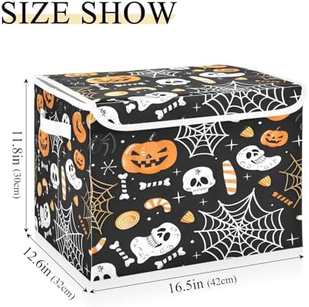 Bolaz Storage Bins with Lids and Handles, Halloween Seamless Pumpkins Spider - Image 3