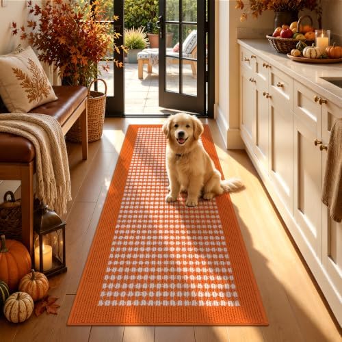 Ileading Fall Hallway Runner Rug Washable Orange Autumn Kitchen Mat 2x6 ft by Ileading