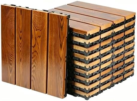 10 PCS Non-Slip Interlocking Teak Brown Deck Tiles 12" x 12" by YIASSON