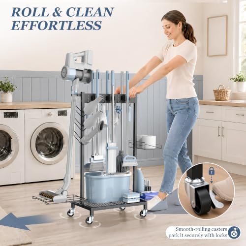 Broom Holder Cleaning Cart, Cleaning Supplies Organizer Adjustable - Image 4
