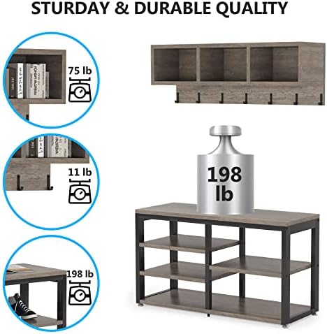 Tribesigns Coat Rack Shoe Bench Set Industrial, Hall Tree - Image 4