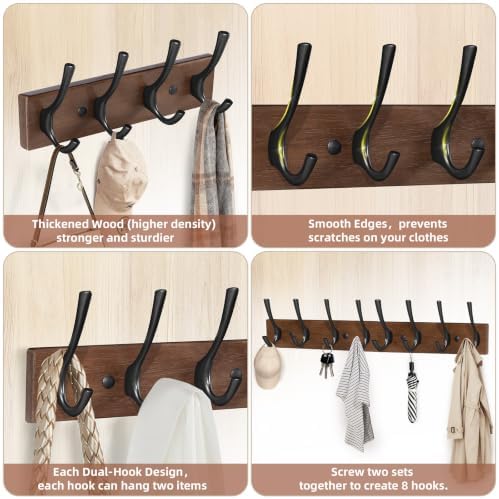 Yangbaga Coat Rack Wall Mount, Acacia Wood Coat Hooks Wall Mount - Image 4