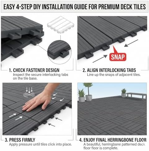 44 Pack Plastic Interlocking Deck Tiles, 12 x 12 Inch Waterproof Outdoor Floor - Image 6