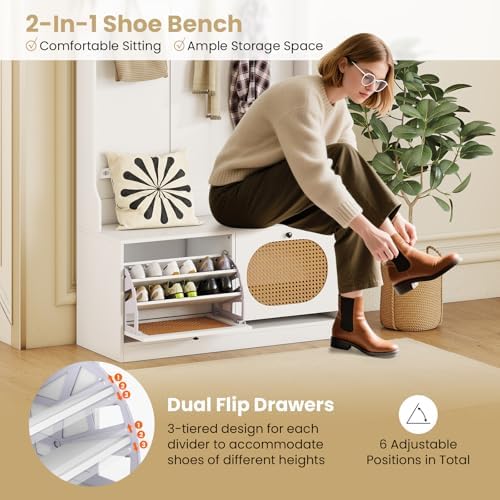 GIANTEX 4-In-1 Hall Tree with Bench and Shoe Storage, Entryway Bench with Coat - Image 3