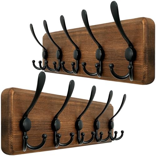 WEBI Rustic Coat Rack Wall Mounted, Wood Coat Hanger Wall, 5 Coat Hooks by WEBI