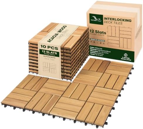 Acacia Interlocking Deck Tiles, 12 Slats by VICTORYRELAX